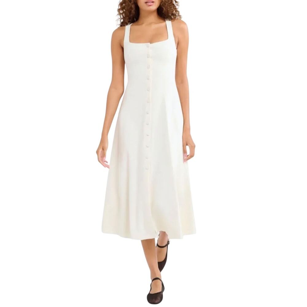 Rumored Mayfair Cream Midi Dress Square Neck Button Front A Line NWT Size 2